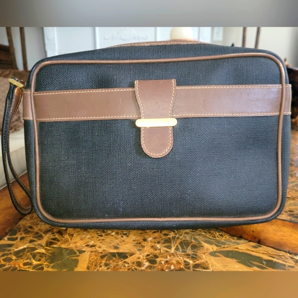 Dunhill Men's Black and Brown Leather Trim Bag